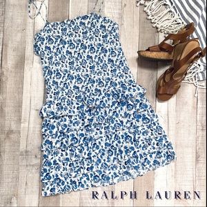 Ralph Lauren Blue/White Floral Dress Ruched Body